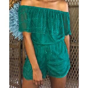 Jack by BB Dakota Green Off the Shoulder Embroidery Romper sz M